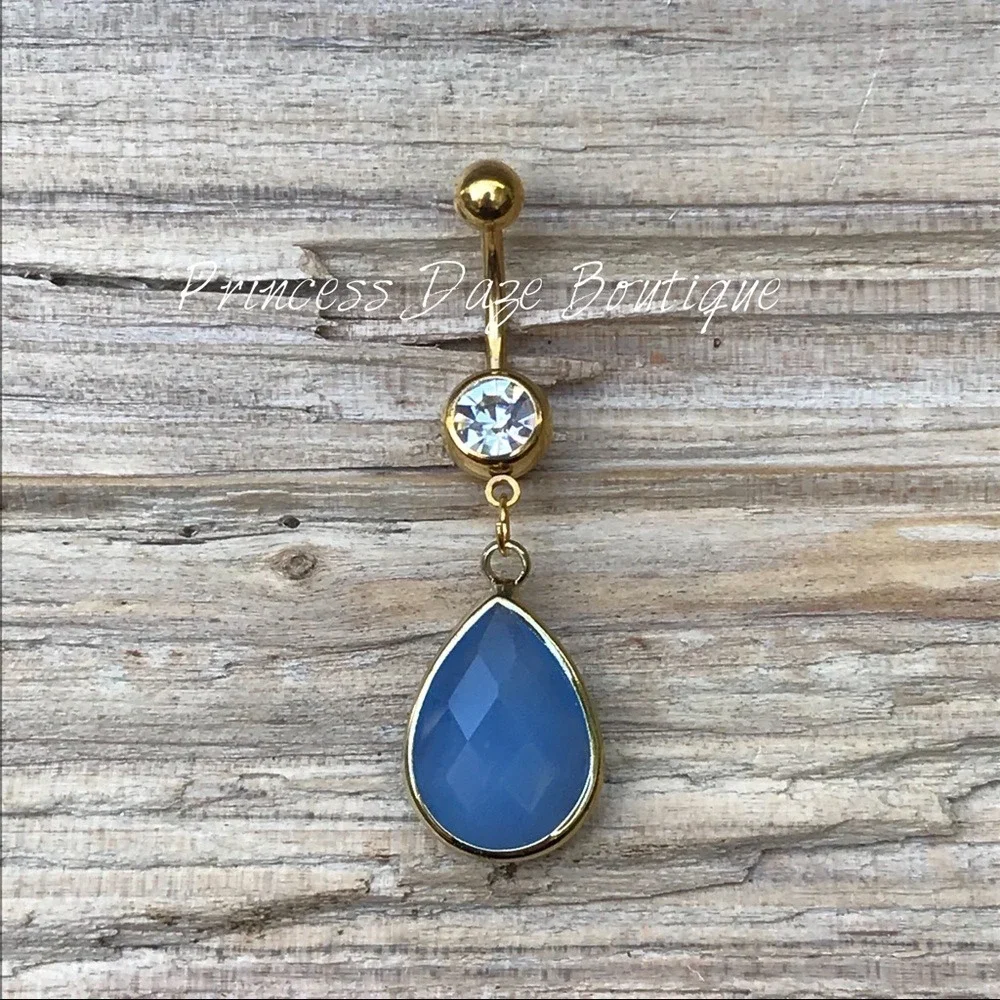 Gold Blue Faceted Glass Crystal Belly‎ Button Ring